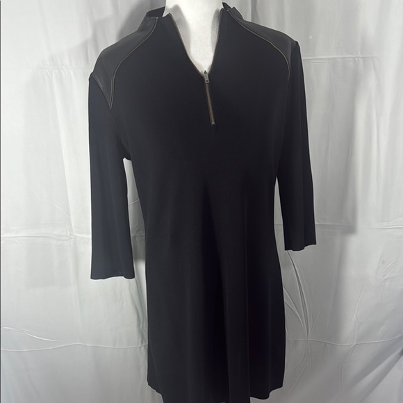 MISOOK BLACK SHIFT DRESS LEATHER TRIM ZIPPER PM NWT - Picture 3 of 11